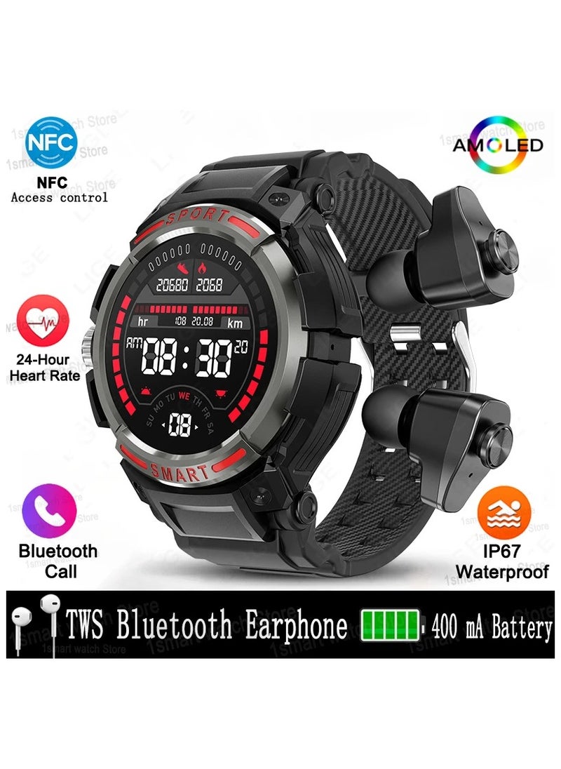 Smart - Smart Watch Men TWS Bluetooth Earphone Waterproof AMOLED HD Screen Smartwatch with Speaker Music Tracker Sports Watch - Image 1