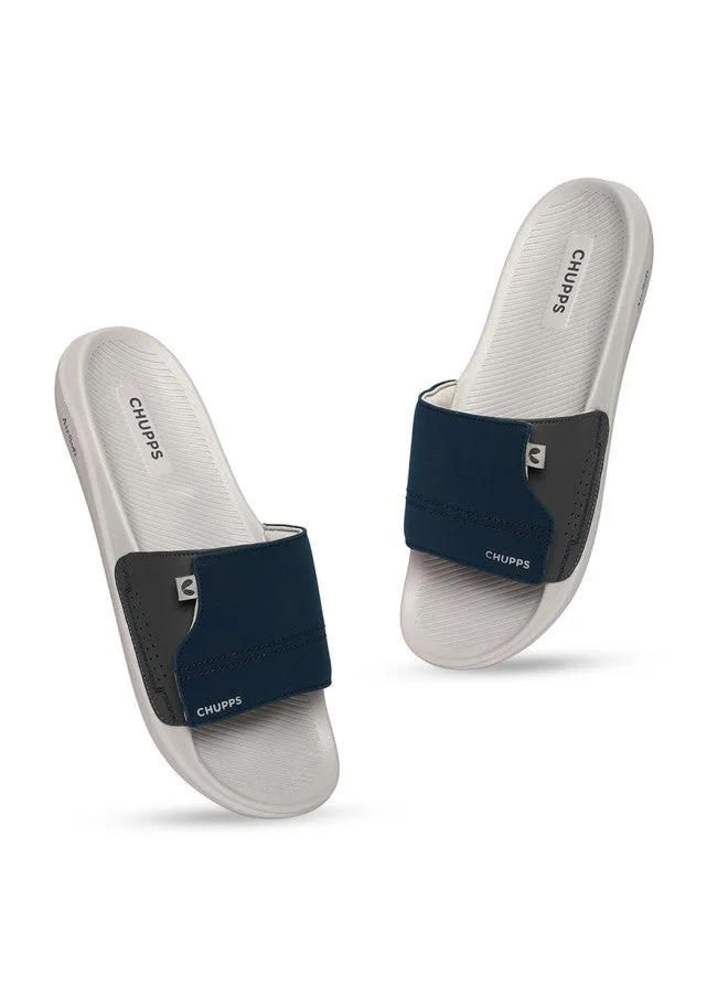 تشيبس Navy Blue and White Sliders for Men