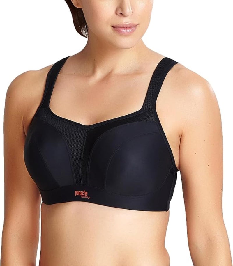 Panache Women's Power 5021 Underwire Padded Sports Bra |Black,32FF| High Impact Sports Bra for Large Breasts, Racerback Support - Image 1