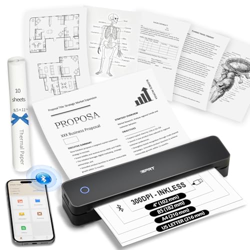 iDPRT Inkless Portable Printer for Travel, 300DPI Wireless Thermal Printer Support 8.5" x 11" US Letter, A4, MT610Pro Small Bluetooth Printers Compatible with iOS, Android Laptop for Home Office Car, Black - Image 1