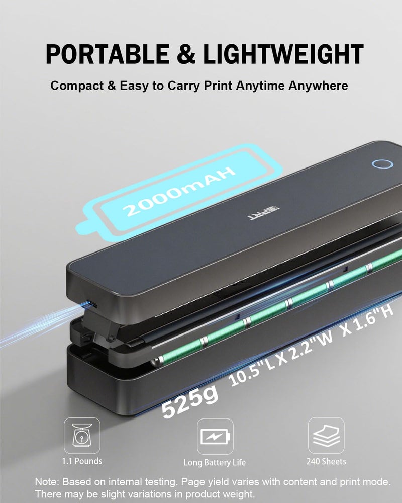 iDPRT Inkless Portable Printer for Travel, 300DPI Wireless Thermal Printer Support 8.5" x 11" US Letter, A4, MT610Pro Small Bluetooth Printers Compatible with iOS, Android Laptop for Home Office Car, Black - Image 2