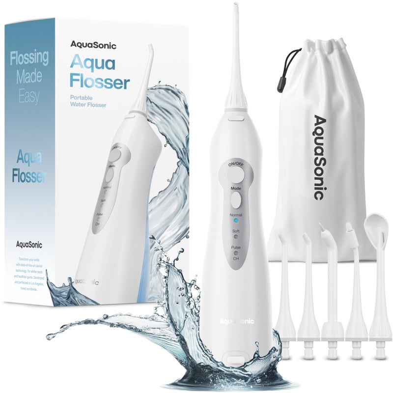 AquaSonic Water Flosser Cordless Rechargeable Water Flossers for Teeth Cleaning Waterproof Aqua Flosser Portable Oral Irrigator for Dental Cleaning with 5 Jet Tips Braces Home Travel