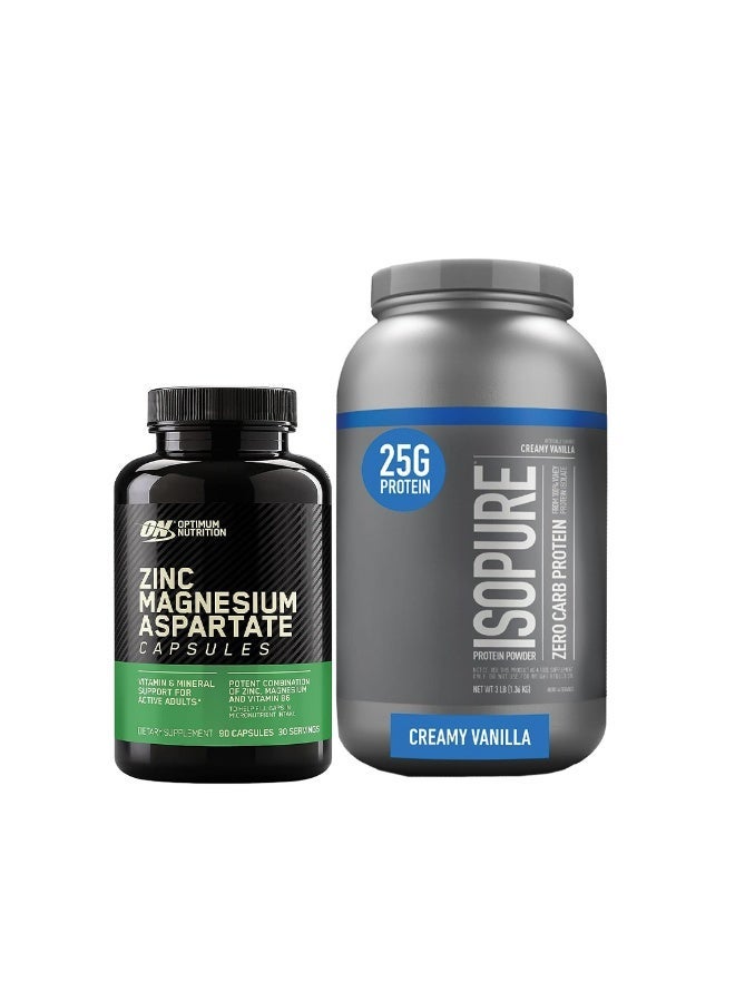 Isopure Zero Carb Protein Vanilla [3 Lb] + Free Optimum ZMA [90 Capsules] - Image 1