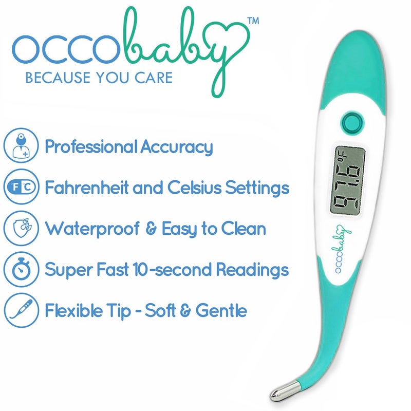OCCObaby Clinical Digital Baby Thermometer - LCD, Flexible Tip, 10 Second Quick Accurate Fever Read Rectal Oral  Underarm Use - Waterproof Thermometer for Infants  Toddlers - Image 2