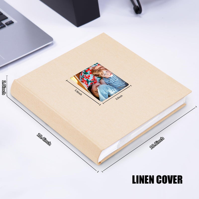 AEVDOR 240 POCKETS Photo Photo Album 5x7 مع مساحة كتابة كبيرة 5x7 ألبوم صور يحتفظ 240 صورة غلاف الكتان حمض الصفحات الحرة 5x7 كتاب الصور مع مذكرة للطفل عائلة الزفاف صورة بيج بيج - Image 5