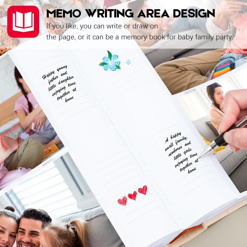 AEVDOR 240 POCKETS Photo Photo Album 5x7 مع مساحة كتابة كبيرة 5x7 ألبوم صور يحتفظ 240 صورة غلاف الكتان حمض الصفحات الحرة 5x7 كتاب الصور مع مذكرة للطفل عائلة الزفاف صورة بيج بيج - Image 3