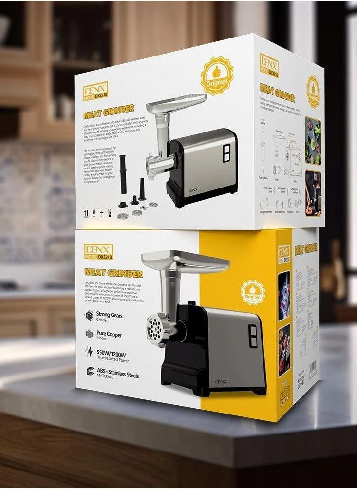 Denx Dx3218 Electric Meat Grinder – 1200W, 3 Blades, Kibbeh & Sausage Attachments - Image 2