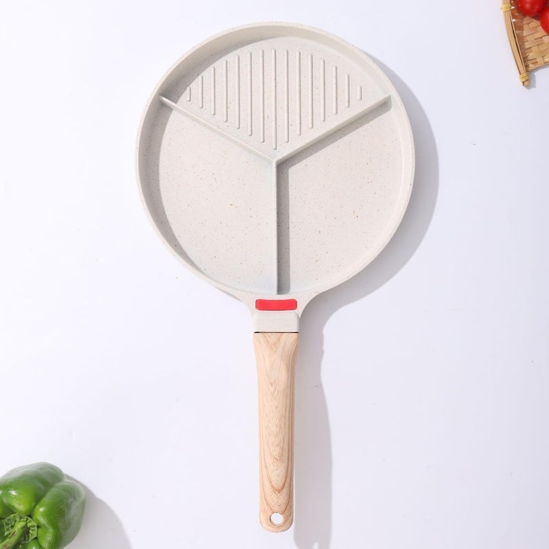MVM Enterprise Ceramic NonStick Frying Pan Omelet Pan for Burger Eggs Ham Pancake Maker Wooden Handle Frying Pot Anti Scalding Handle for Kitchen Home 1 Pcs Breakfast Frying PAN - Image 2