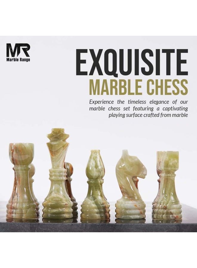 MARBLE RANGE Handmade Black & Green Marble Chess Set – 15” Board with 32 Pieces, 2 Extra Queens & Storage Box, Luxury Travel Game, Perfect Family Fun & Gift During Ramadan & Eid, Elegant Home Décor - Image 3