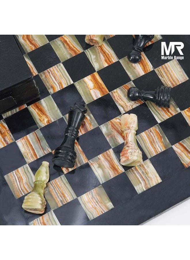 MARBLE RANGE Handmade Black & Green Marble Chess Set – 15” Board with 32 Pieces, 2 Extra Queens & Storage Box, Luxury Travel Game, Perfect Family Fun & Gift During Ramadan & Eid, Elegant Home Décor - Image 2