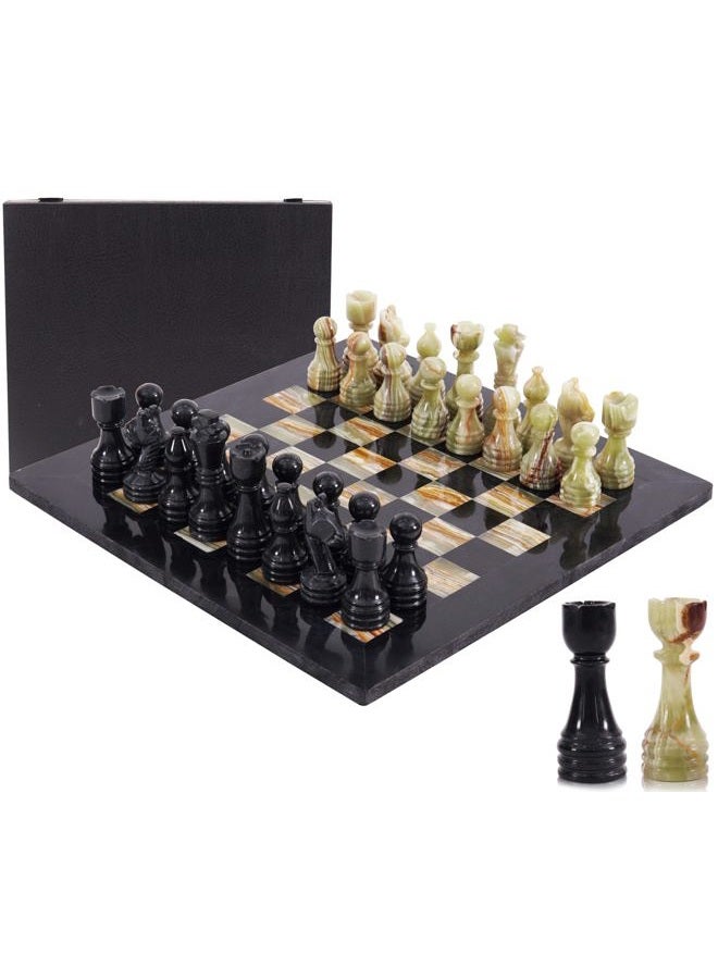 MARBLE RANGE Handmade Black & Green Marble Chess Set – 15” Board with 32 Pieces, 2 Extra Queens & Storage Box, Luxury Travel Game, Perfect Family Fun & Gift During Ramadan & Eid, Elegant Home Décor - Image 1