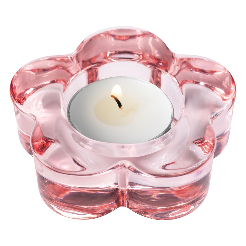 Karma Glass Flower Tealight Holder - Chunky Glass Candle Holder for Home & Party Decor, Wedding Table Centerpiece in Teal & Blush - Image 1