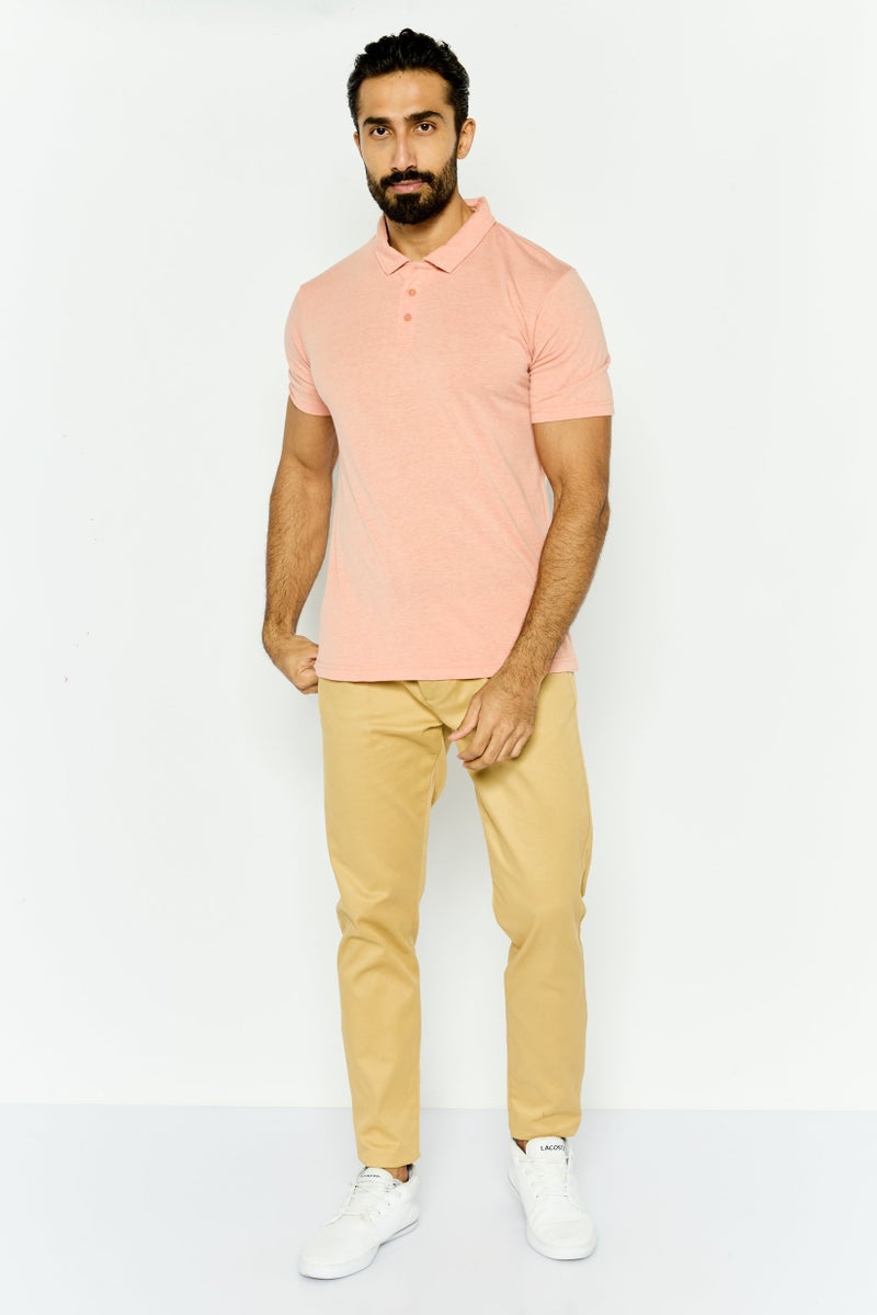 Project Essentials Men Regular Fit Solid Short Sleeve Polo Shirt, Peach - Image 4