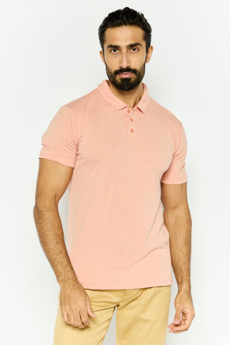 Project Essentials Men Regular Fit Solid Short Sleeve Polo Shirt, Peach - Image 1