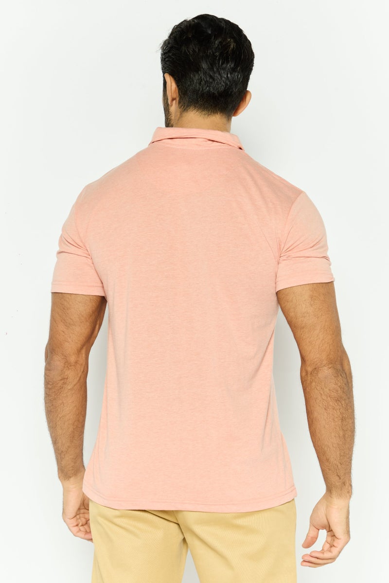 Project Essentials Men Regular Fit Solid Short Sleeve Polo Shirt, Peach - Image 3