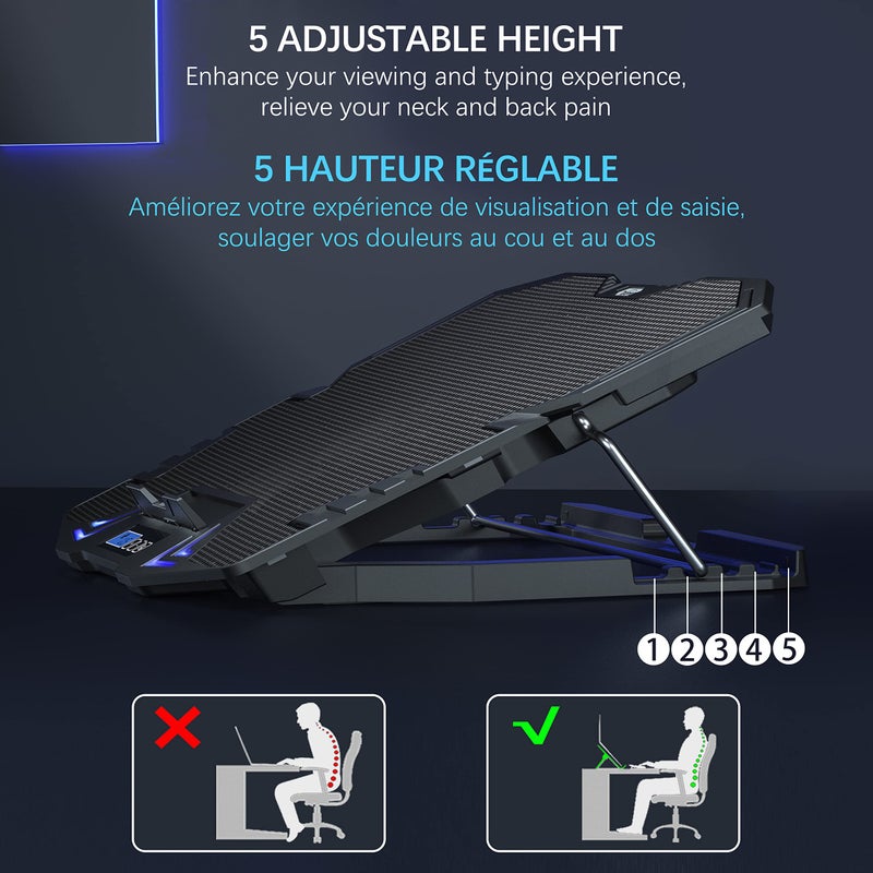 TopMate C5 12-15.6 inch Gaming Laptop Cooler Cooling Pad | 5 Quiet Fans and LCD Screen | 2500RPM Strong Wind Designed for Gamers and Office - Image 2