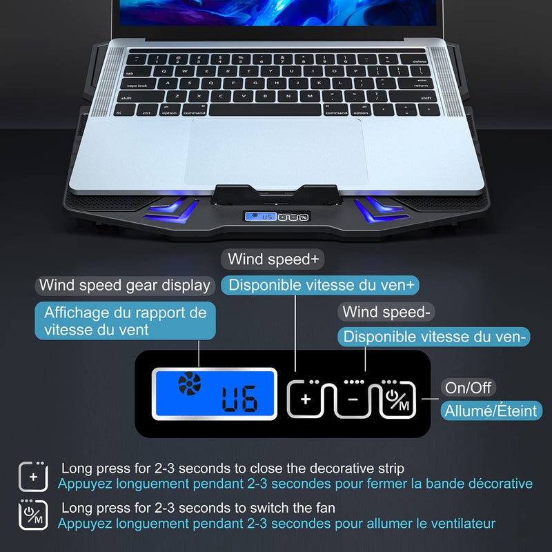 TopMate C5 12-15.6 inch Gaming Laptop Cooler Cooling Pad | 5 Quiet Fans and LCD Screen | 2500RPM Strong Wind Designed for Gamers and Office - Image 5