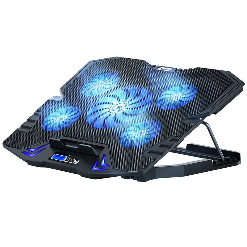 TopMate C5 12-15.6 inch Gaming Laptop Cooler Cooling Pad | 5 Quiet Fans and LCD Screen | 2500RPM Strong Wind Designed for Gamers and Office - Image 1