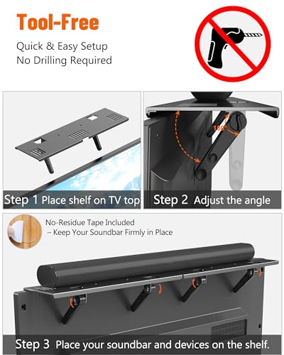 CUISIBOT Soundbar Mount, No Drilling Steel TV Top Shelf Fits Most of Sound Bars Up to 15 Lbs, Universal Sound Bar TV Mount Bracket, Sound Bar Stand Compatible with Samsung, Sony, LG,Bose, 16.9x4.7inch - Image 3