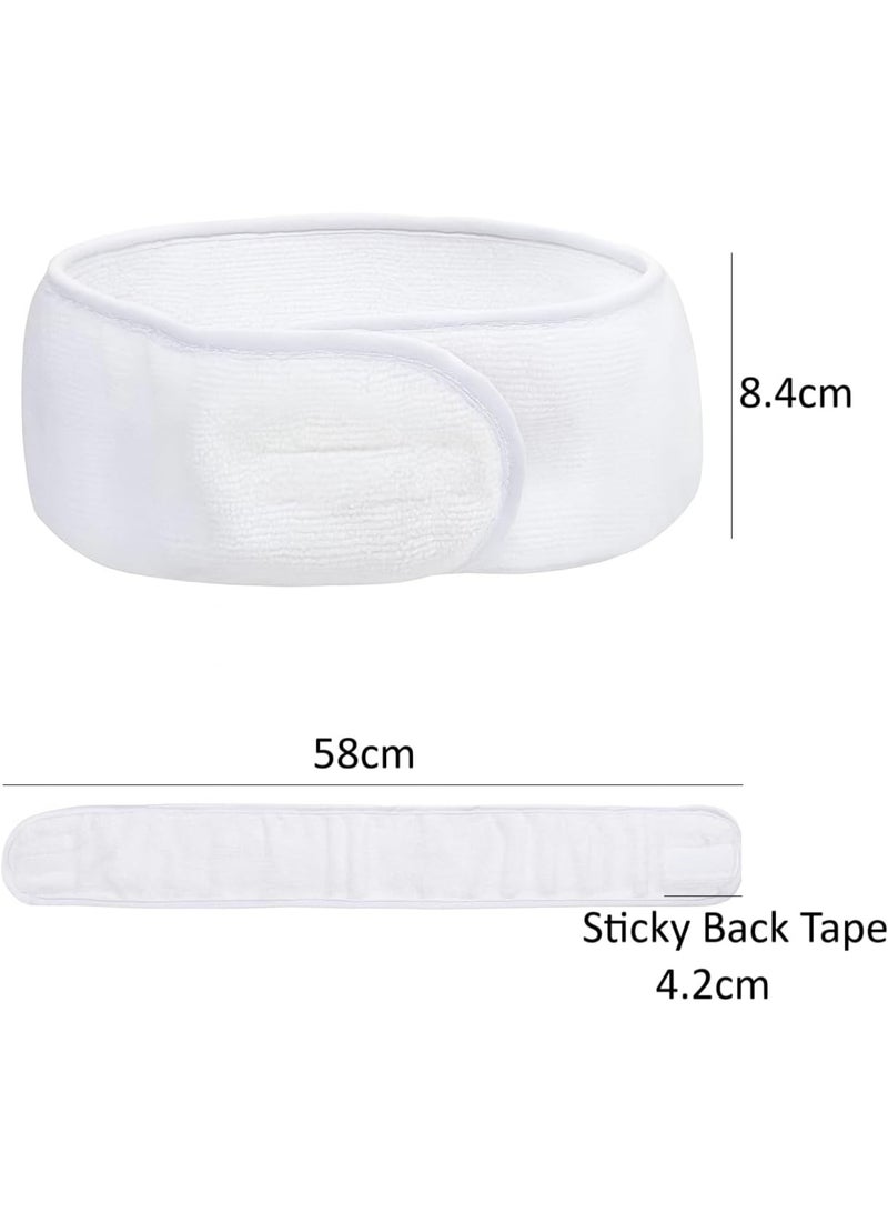 عصابة رأس للشعر غير قابلة للانزلاق وقابلة للتعديل وقابلة للغسل وناعمة ومريحة وتناسب الجميع مع شريط سحري للعناية بالبشرة والوجه والمنتجعات الصحية والتمرين الرياضي والاستخدام المنزلي وصالونات التجميل (أبيض - عبوة من 3 قطع) - Image 2