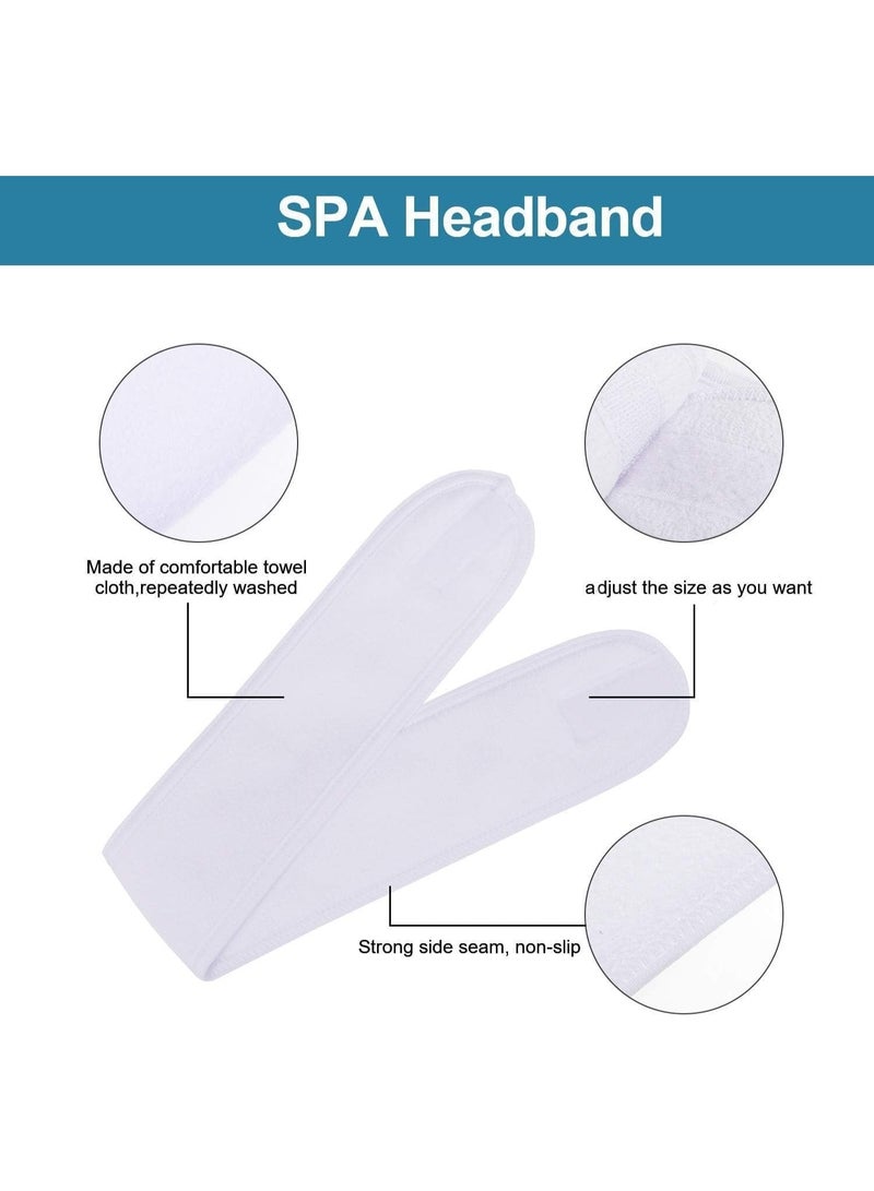 عصابة رأس للشعر غير قابلة للانزلاق وقابلة للتعديل وقابلة للغسل وناعمة ومريحة وتناسب الجميع مع شريط سحري للعناية بالبشرة والوجه والمنتجعات الصحية والتمرين الرياضي والاستخدام المنزلي وصالونات التجميل (أبيض - عبوة من 3 قطع) - Image 3