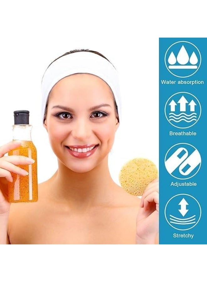 عصابة رأس للشعر غير قابلة للانزلاق وقابلة للتعديل وقابلة للغسل وناعمة ومريحة وتناسب الجميع مع شريط سحري للعناية بالبشرة والوجه والمنتجعات الصحية والتمرين الرياضي والاستخدام المنزلي وصالونات التجميل (أبيض - عبوة من 3 قطع) - Image 5