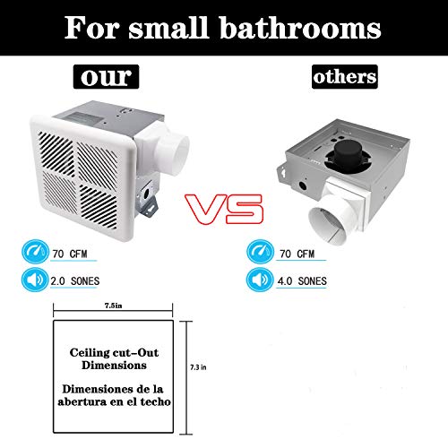 Tech Drive Very-Quiet 70 CFM, 2.0 Sone Bathroom Ventilation and Exhaust Fan (70CFM New Version) - Image 5
