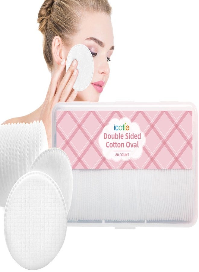 ICOTLE Large Oval Cotton Pads, 80 Count, Multi-Layer, Lint-Free, Dual-Sided, Ultra-Soft Cotton Oval Pads for Makeup Removal, Cleansing, and Toner Application - Image 1