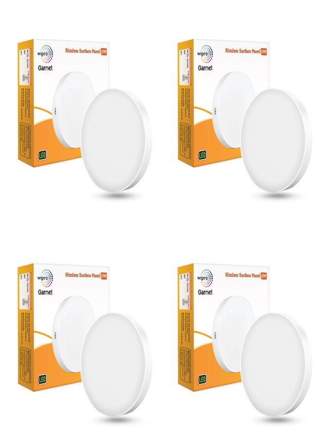 Wipro Polycarbonate Garnet 12W Rimless Round Led Surface Panel|Neutral White Light (4000K)|Elegant Rimless Design for Wider Spread of Light|Surface Mounted Led Down Light for Ceiling|Pack of 4 - Image 1