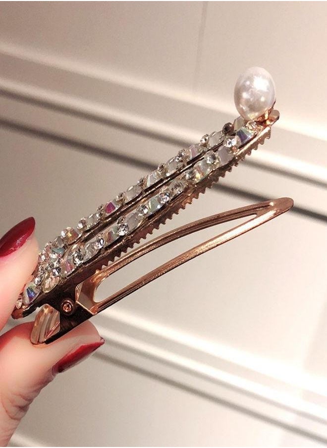 Generic - 1Pcs Pearl Rhinestone Hair Clips Metal Snap Hairpins Bling Crystal Hair Barrettes Glitter French Barrettes Duckbill Hair Pin Hair Decorative Party Hair Accessories for Women Girls - Image 1