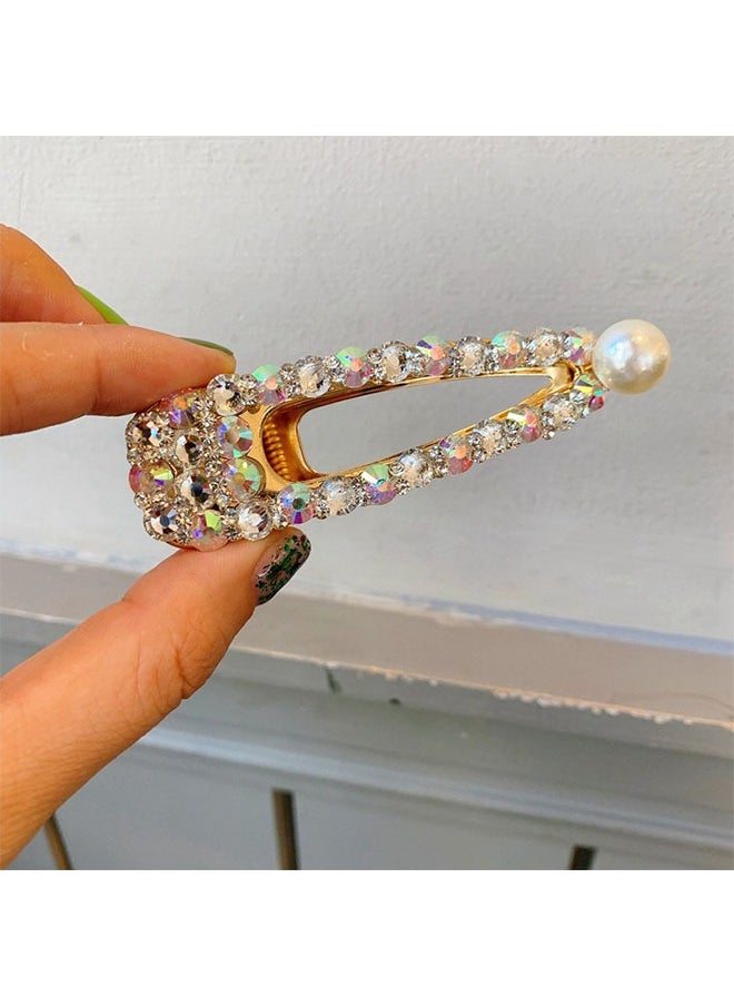 Generic - 1Pcs Pearl Rhinestone Hair Clips Metal Snap Hairpins Bling Crystal Hair Barrettes Glitter French Barrettes Duckbill Hair Pin Hair Decorative Party Hair Accessories for Women Girls - Image 1
