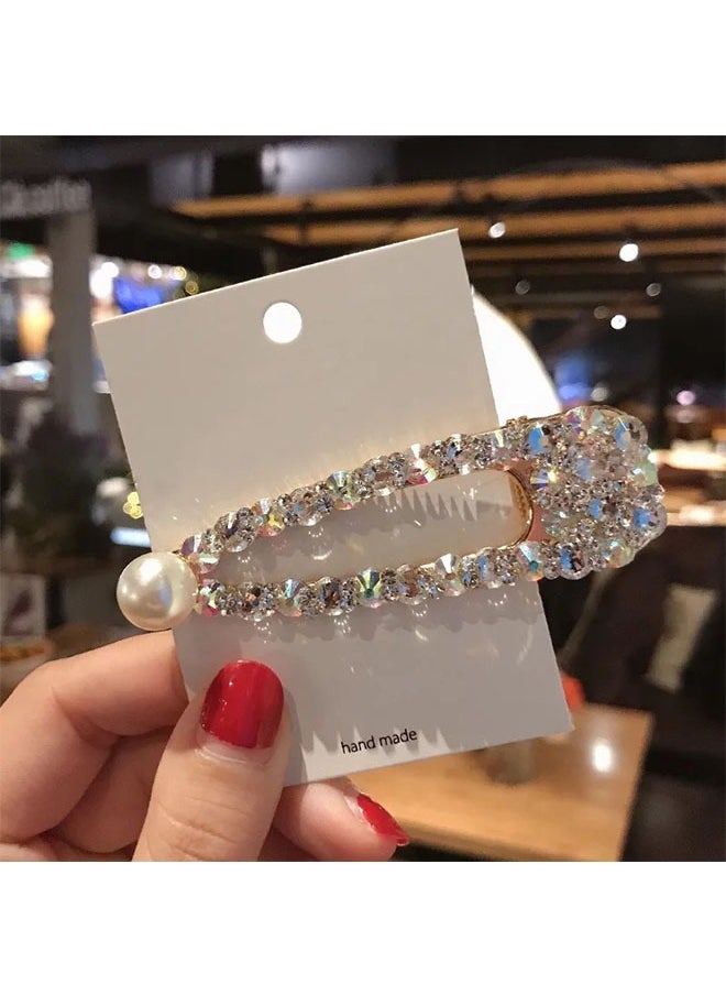 Generic - 1Pcs Pearl Rhinestone Hair Clips Metal Snap Hairpins Bling Crystal Hair Barrettes Glitter French Barrettes Duckbill Hair Pin Hair Decorative Party Hair Accessories for Women Girls - Image 1