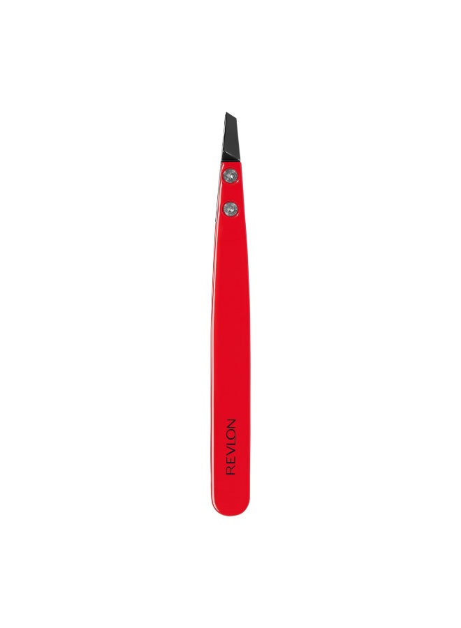 Revlon Ceramic Slanted Tip Tweezers Precision For Eyebrow Shaping and Fine Hair Removal Stainless Steel Body Red 1 Count - Image 4