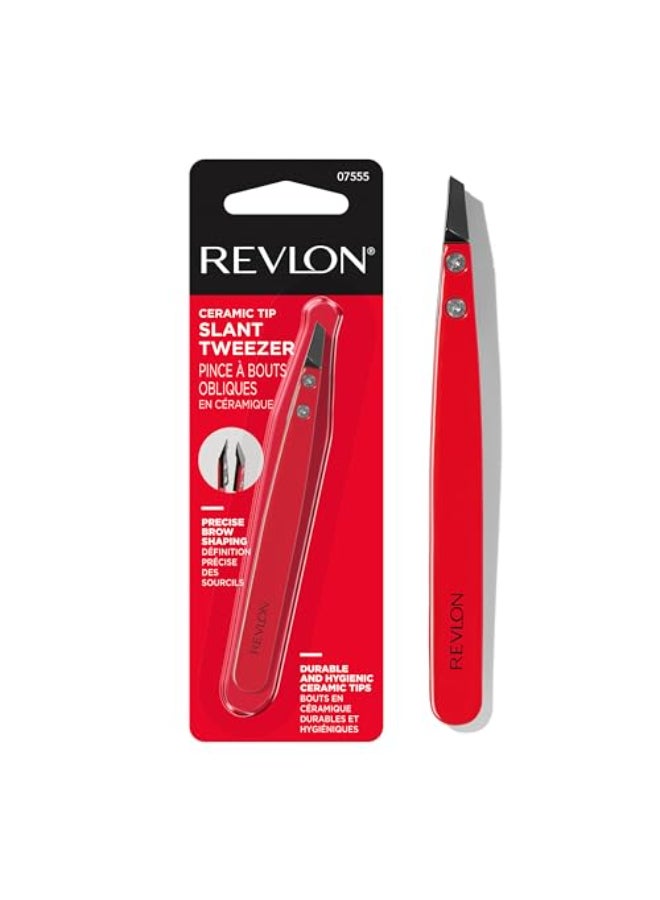 Revlon Ceramic Slanted Tip Tweezers Precision For Eyebrow Shaping and Fine Hair Removal Stainless Steel Body Red 1 Count - Image 1