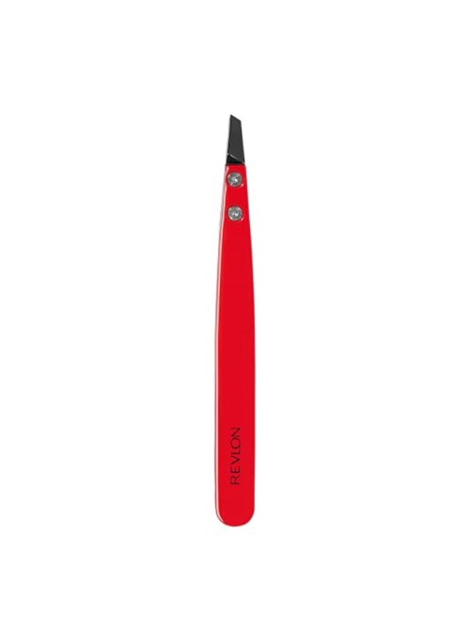 Revlon Ceramic Slanted Tip Tweezers Precision For Eyebrow Shaping and Fine Hair Removal Stainless Steel Body Red 1 Count - Image 3