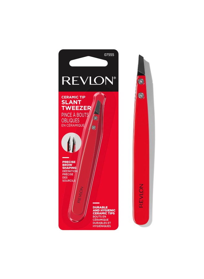 Revlon Ceramic Slanted Tip Tweezers Precision For Eyebrow Shaping and Fine Hair Removal Stainless Steel Body Red 1 Count - Image 2