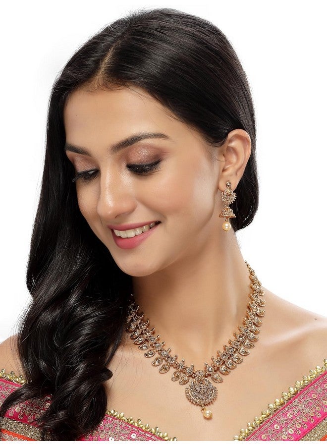 سوكهي طقم قلادة طويلة مرصعة بالخرز النحاسي المطلي بالذهب من Sukkhi Classical Temple مع أقراط Jhumke | طقم مجوهرات للنساء (NS105657) - Image 2