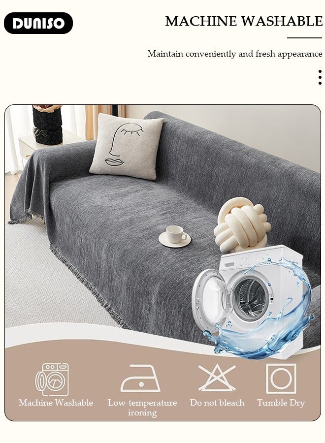 DUNISO غطاء أريكة شنيلا مزدوج الجوانب، غطاء أريكة أنيق، تصميم طباعة خطية، منشفة أريكة شنيلا مزدوجة الجوانب، غطاء أريكة شنيلا لأربعة مواسم متاح على الجانبين (130*180 سم) - Image 5