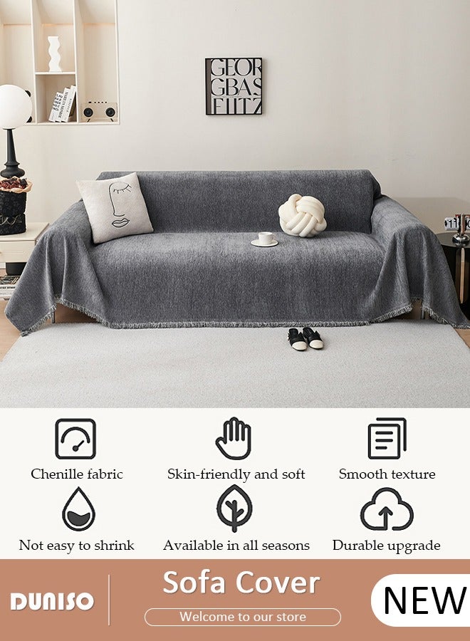 DUNISO غطاء أريكة شنيلا مزدوج الجوانب، غطاء أريكة أنيق، تصميم طباعة خطية، منشفة أريكة شنيلا مزدوجة الجوانب، غطاء أريكة شنيلا لأربعة مواسم متاح على الجانبين (130*180 سم) - Image 1