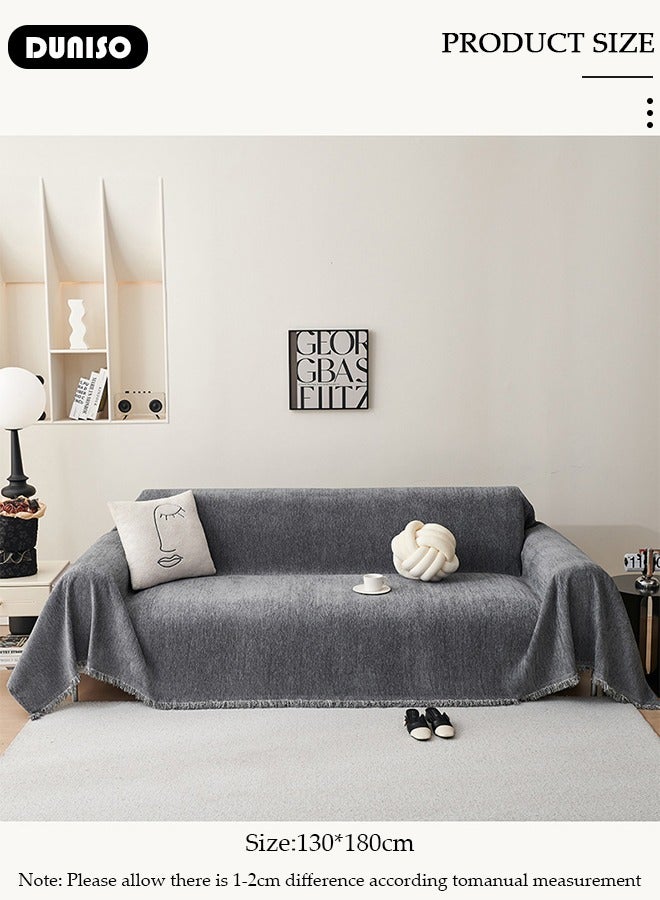 DUNISO غطاء أريكة شنيلا مزدوج الجوانب، غطاء أريكة أنيق، تصميم طباعة خطية، منشفة أريكة شنيلا مزدوجة الجوانب، غطاء أريكة شنيلا لأربعة مواسم متاح على الجانبين (130*180 سم) - Image 4