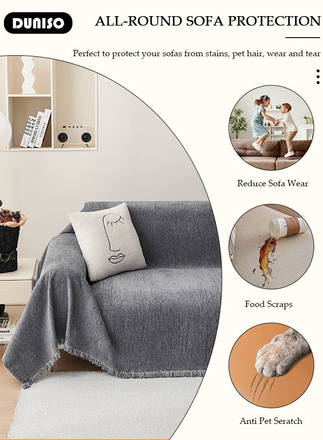 DUNISO غطاء أريكة شنيلا مزدوج الجوانب، غطاء أريكة أنيق، تصميم طباعة خطية، منشفة أريكة شنيلا مزدوجة الجوانب، غطاء أريكة شنيلا لأربعة مواسم متاح على الجانبين (130*180 سم) - Image 2