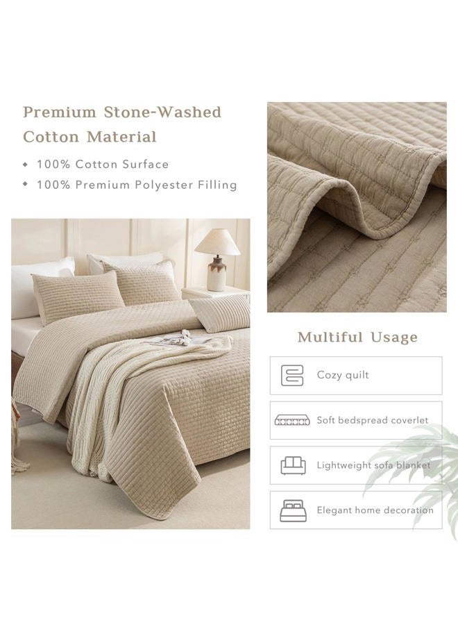 CozyTide غطاء سرير ملكي كبير 128"x120"، مجموعة أغطية سرير قطنية مغسولة بالحجر، 3 قطع، غطاء سرير كبير خفيف الوزن وناعم، مجموعة أغطية سرير مزرعة كبيرة - Image 4
