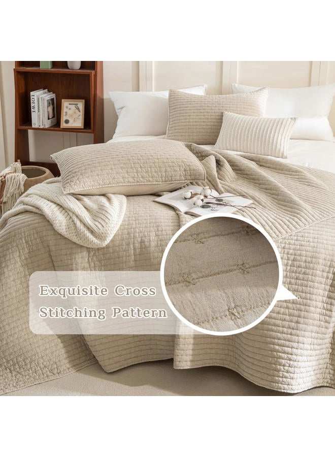CozyTide غطاء سرير ملكي كبير 128"x120"، مجموعة أغطية سرير قطنية مغسولة بالحجر، 3 قطع، غطاء سرير كبير خفيف الوزن وناعم، مجموعة أغطية سرير مزرعة كبيرة - Image 3