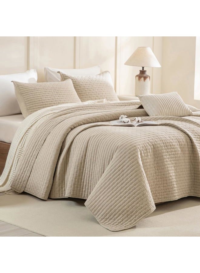 CozyTide غطاء سرير ملكي كبير 128"x120"، مجموعة أغطية سرير قطنية مغسولة بالحجر، 3 قطع، غطاء سرير كبير خفيف الوزن وناعم، مجموعة أغطية سرير مزرعة كبيرة - Image 1