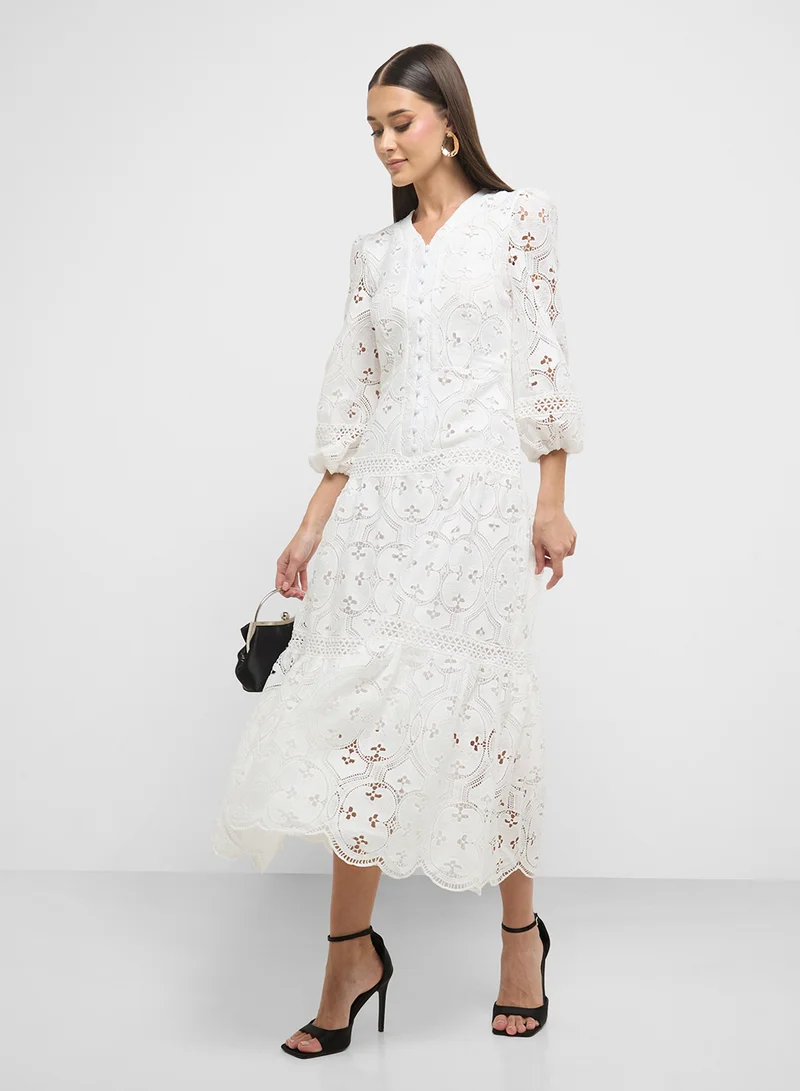 ELLA Lace Overlay Midi Dress