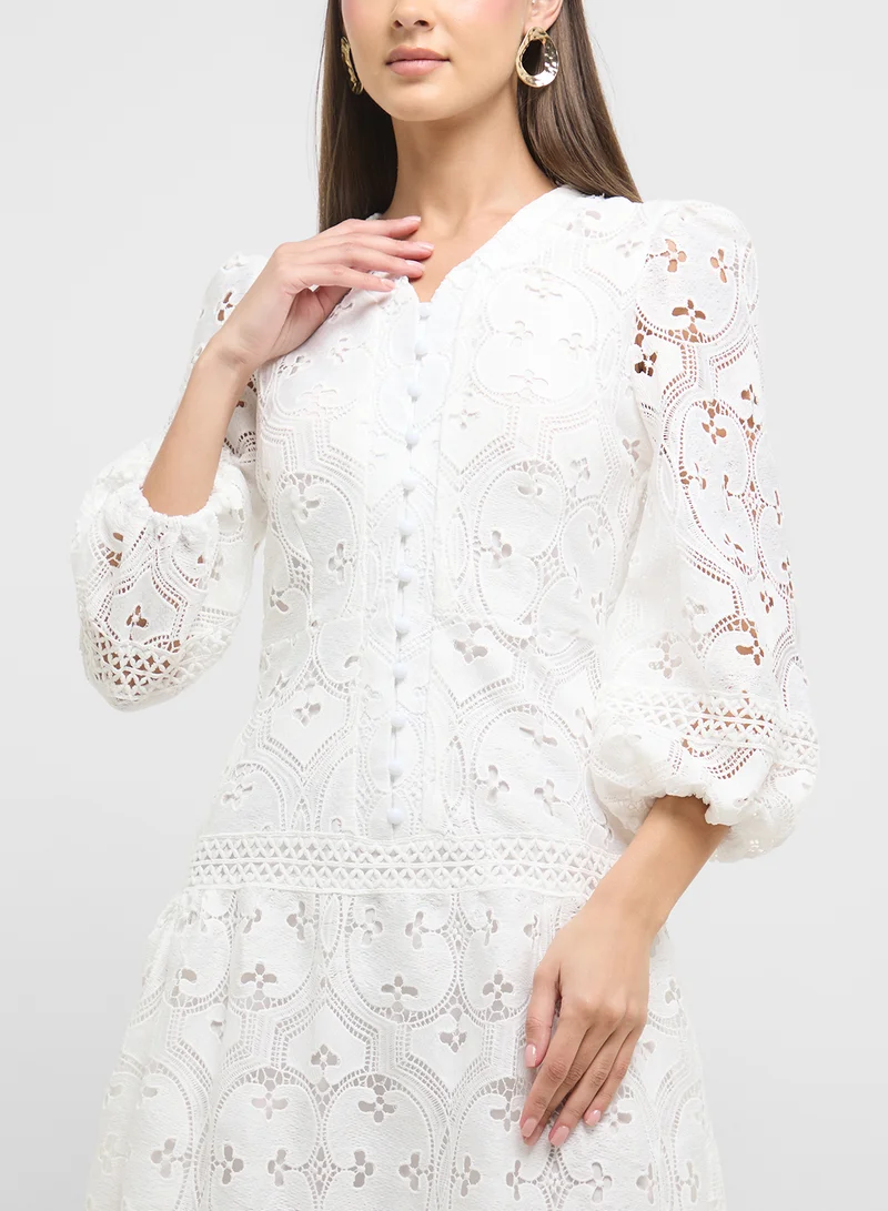 ELLA Lace Overlay Midi Dress