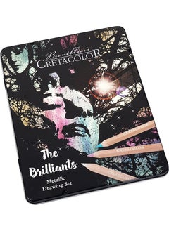 Cretacolor Megacolor Brilliants Metallic Jumbo Thick Crayon Set 12 Colors Metal Box  - Image 1