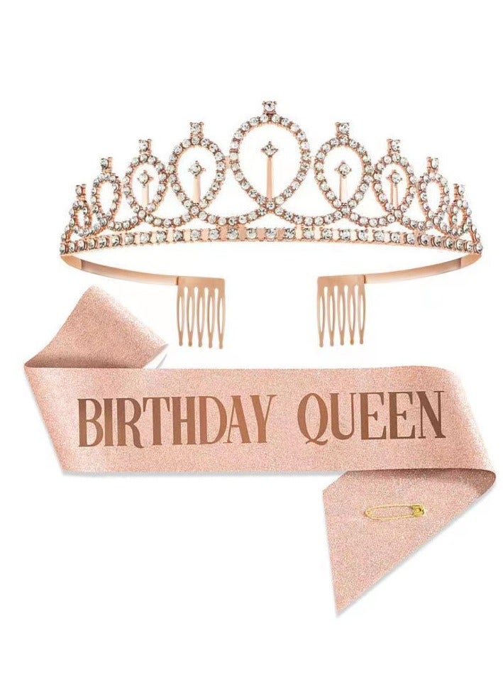 Rose Gold Birthday Queen Sash and Birthday Crown Kit - Image 1