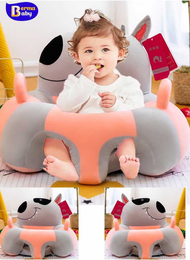 Berma Baby مقعد دعم للأطفال، أريكة كرتونية، كراسي جلوس تعليمية لطيفة، كرسي جلوس للأطفال، واقي للرأس، كرسي هزاز للأطفال، مقاعد أرضية للأطفال (كلب رمادي)  - Image 1