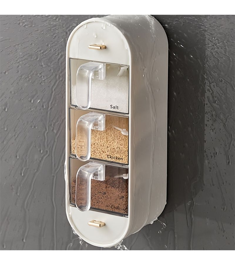 1 Wall Mounted White Spice Organizer Adhesive Seasoning Storage Box For Kitchen Easy Access To Spices - Image 3